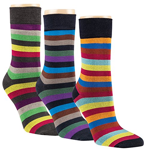 gigando | Striped Colorful Bamboo Socks for Ladys | Bambus Socken mit bunten Streifen | Atmungsaktive Strümpfe für Damen | hochwertige Verarbeitung | Geschenkbox | 3 Paar | bunte Ringel | von gigando