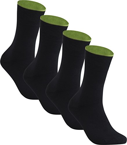 gigando | black meets bordeaux Baumwoll-Socken | elegante schwarze Strümpfe für Damen und Herren | extra feines Maschenbild | Hand gekettelt | 4 Paar | schwarz-grün | 43-46 | von gigando
