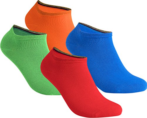 gigando | Damen und Herren | Qualitäts Sneaker Socken | 4 Paar | modisch universell | bunte kurze Strümpfe | rot, grün, orange, blau | 35-38 von gigando