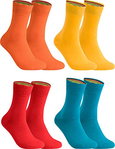 gigando – Socken Herren Baumwolle Uni Farben 4er oder 8er Pack in Premiumqualität – bunt farbige Strümpfe für Anzug, Business, Freizeit – ohne Naht - in orange, petrol, rot, gelb Größe 43-46 von gigando