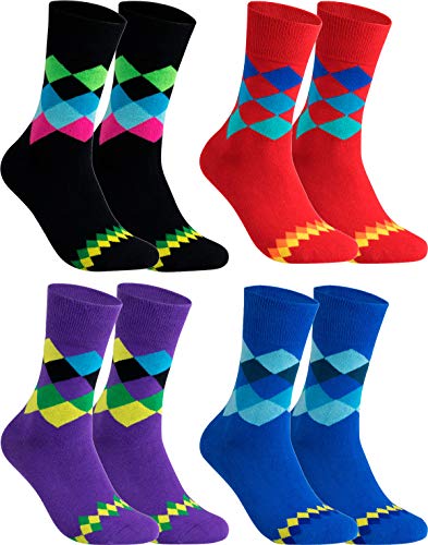 gigando - Qualitäts Socken für Herren 4 Paar – kariertes buntes Muster für Anzug, Business und Freizeit – rot, schwarz, blau, lila – 39/42 von gigando