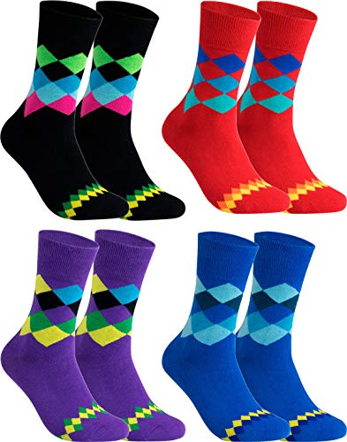 gigando - Qualitäts Socken für Herren 4 Paar – kariertes buntes Muster für Anzug, Business und Freizeit – rot, schwarz, blau, lila – 43/46 von gigando