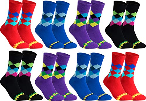 gigando - Qualitäts Socken für Herren 8 Paar – kariertes buntes Muster – je 2x rot, schwarz, lila, blau – 39/42 von gigando