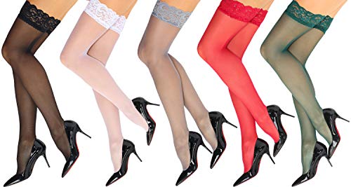 gigkik Oberschenkelhohe Strümpfe aus Silikon mit Spitze, 15D, 5 Farben, Einheitsgröße von gigkik
