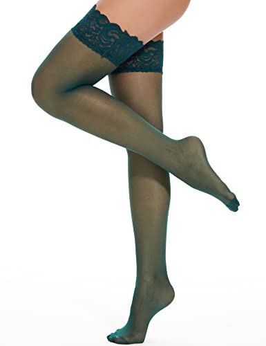 gigkik Oberschenkelhohe Strümpfe aus Silikon mit Spitze, 15D Grün, Einheitsgröße von gigkik