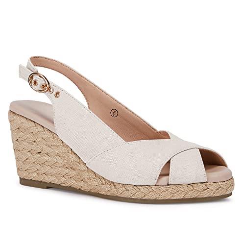 gihubafuil Damen Plateau Wedges Sandalen Open Toe Schnalle Slingback Espadrilles Cross Band Slip-on High Heels, Beige, 39 EU gihubafuil Damen Plateau Wedges Sandalen Open Toe Schnalle Slingback Espadrilles Cross Band Slip-on High Heels, Beige, 39 EU von gihubafuil