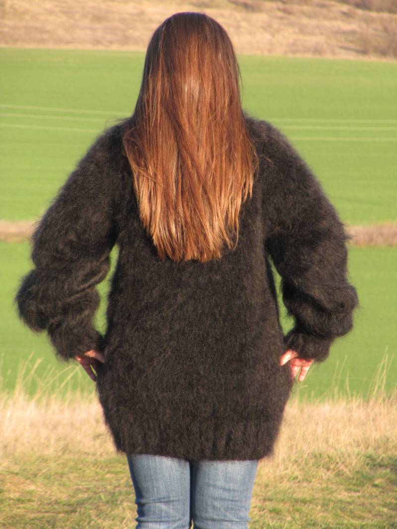 Fuzzy Mohair Hand Gestrickt Schwarz Pullover Rollkragenpullover Handgemachte Weich, Flauschig, Gemütlich von giorgioqualitat