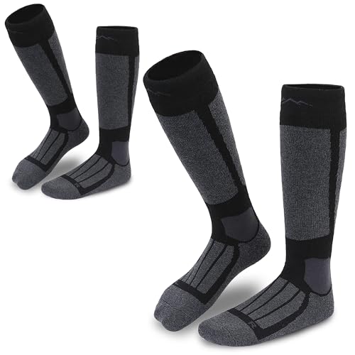 gipfelsport Skisocken für Kinder, Herren und Damen - Dicke Socken aus Merinowolle, warme Merino Snowboardsocken, 2x Paar Skistrümpfe, Anthrazit, Größe 28-31 von gipfelsport