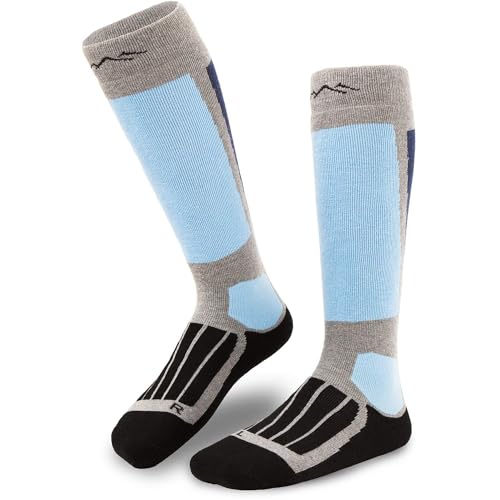 gipfelsport Skisocken für Kinder, Herren und Damen - Dicke Socken aus Merinowolle, warme Merino Snowboardsocken, 1x Paar Skistrümpfe, Grau, Größe 24-27 von gipfelsport