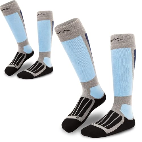 gipfelsport Skisocken für Kinder, Herren und Damen - Dicke Socken aus Merinowolle, warme Merino Snowboardsocken, 2x Paar Skistrümpfe, Grau, Größe 42-44 von gipfelsport