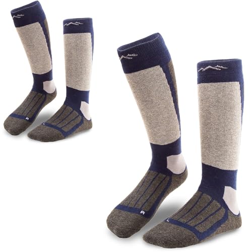 gipfelsport Skisocken für Kinder, Herren und Damen - Dicke Socken aus Merinowolle, warme Merino Snowboardsocken, 2x Paar Skistrümpfe, Navy, Größe 39-41 von gipfelsport