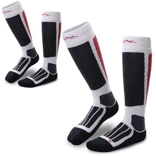 gipfelsport Skisocken für Kinder, Herren und Damen - Dicke Socken aus Merinowolle, warme Merino Snowboardsocken, 2x Paar Skistrümpfe, Weiß, Größe 24-27 von gipfelsport