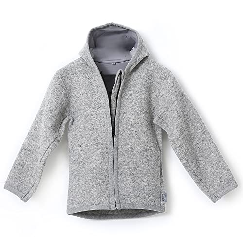 gipfelsport Walkjacke aus 100% Schurwolle - Wolljacke für Kinder, Baby | Merino Wollwalk Jacke mit Reißverschluss aus Wollfleece, Merinowolle | Grau, 110/116 von gipfelsport