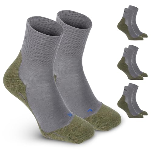 gipfelsport Wandersocken Herren & Damen, Outdoor Trekkingsocken | Hiking Socks, Wanderstrümpfe aus Merinowolle | Trekking Socken für Wandern mit extra Polster | Größe 42-44 I Grün, Dünn I 3x Paar von gipfelsport