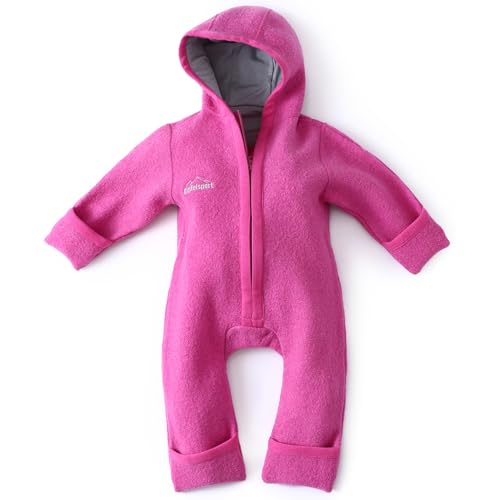 gipfelsport Wollwalk Overall Baby - Walkoverall aus Wollfleece | Walkanzug aus Merinowolle, Schurwolle, Walkwolle | Größe 86/92 in pink mit kurzem Reißverschluss von gipfelsport