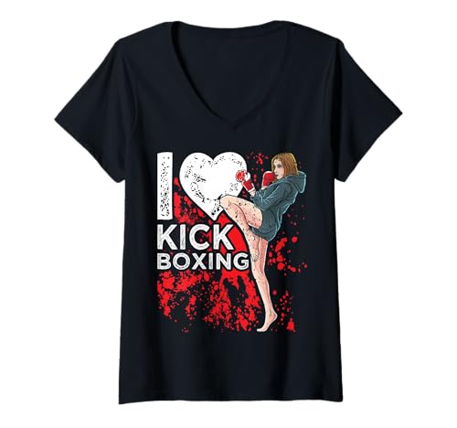 Damen Damen Mädchen Kickboxer I Love Kickboxen T-Shirt mit V-Ausschnitt Damen Damen Mädchen Kickboxer I Love Kickboxen T-Shirt mit V-Ausschnitt von girl i love kickboxing | kickboxing therapy