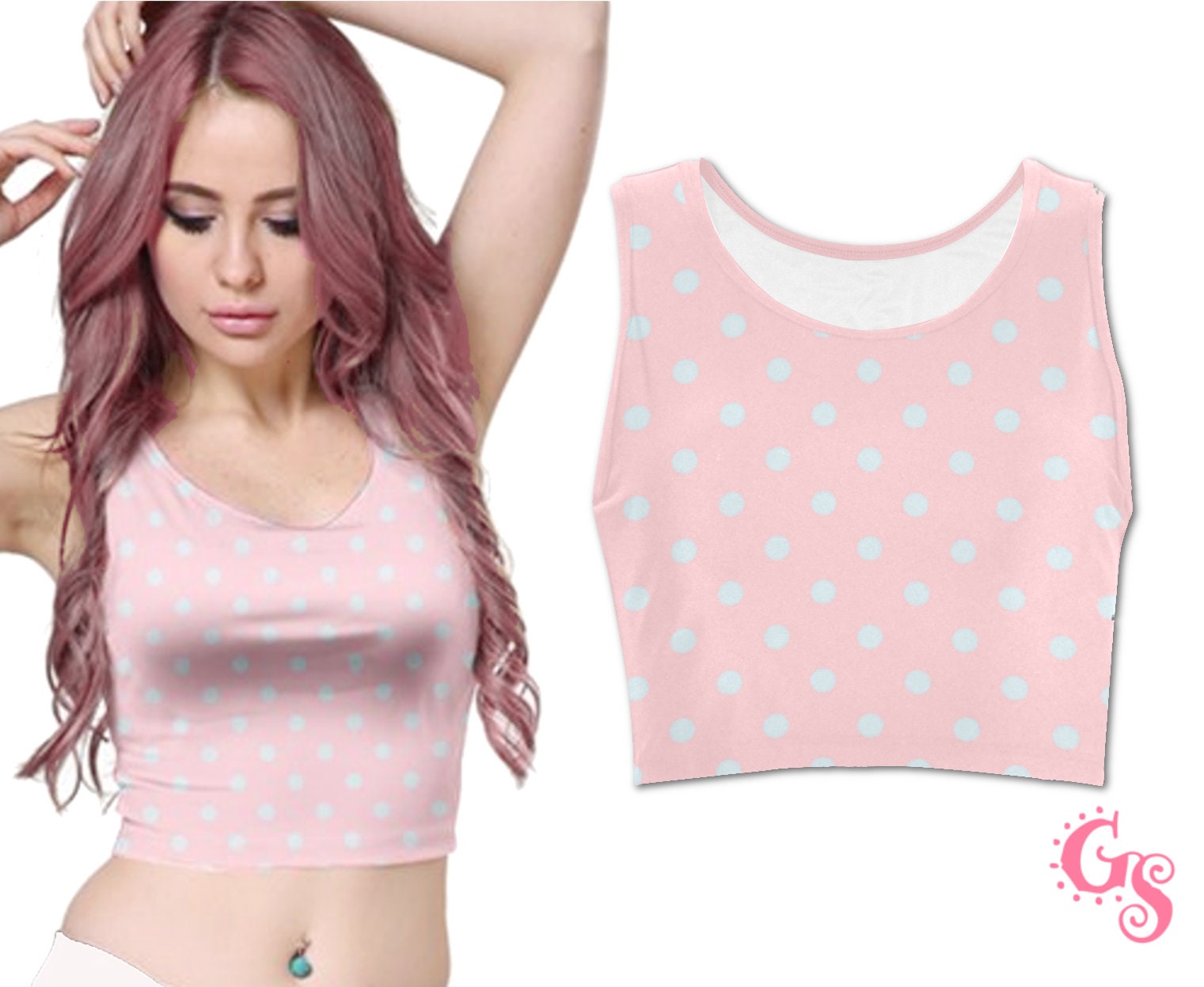 Pastell Top Pink Gepunktet Polka Dots Blau Bauchfrei Shirt I Pastel Goth Fairy Kei Bonbon Farben Mädchen Damen Sommer Kleidung von girlSSpell