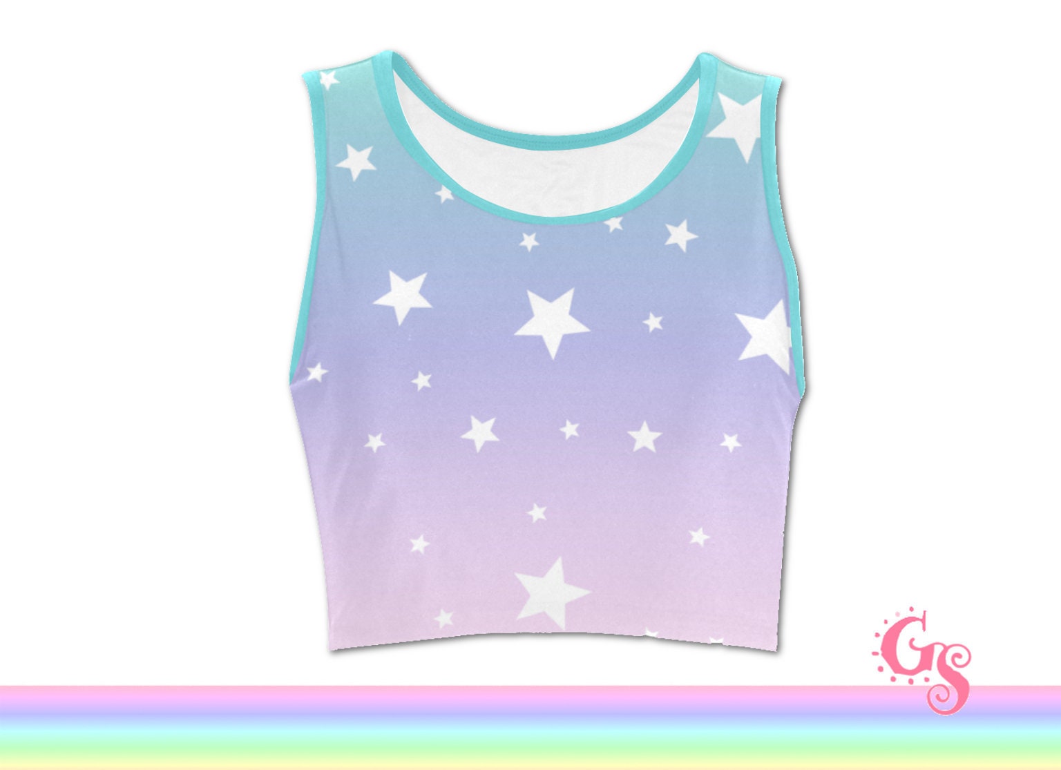 Regenbogen Top Bauchfrei Shirt I Pastel Goth Farbverlauf Print Galaxy Sterne Mädchen Damen Sommer Kleidung von girlSSpell