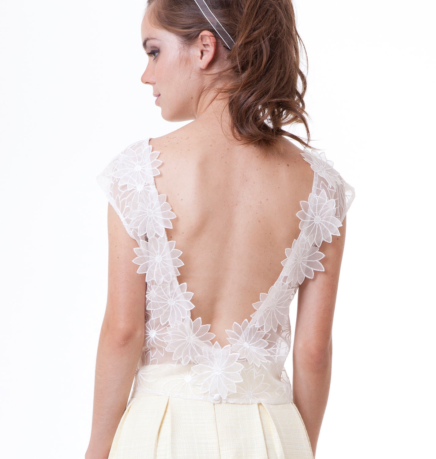 Verkauf - Frühling Blüte Floral Seide Organza Spitze Bestickt Bluse Aus Weiß Auf Bestellung Gefertigt Verkauf - Frühling Blüte Floral Seide Organza Spitze Bestickt Bluse Aus Weiß Auf Bestellung Gefertigt von girlandaseriousdream