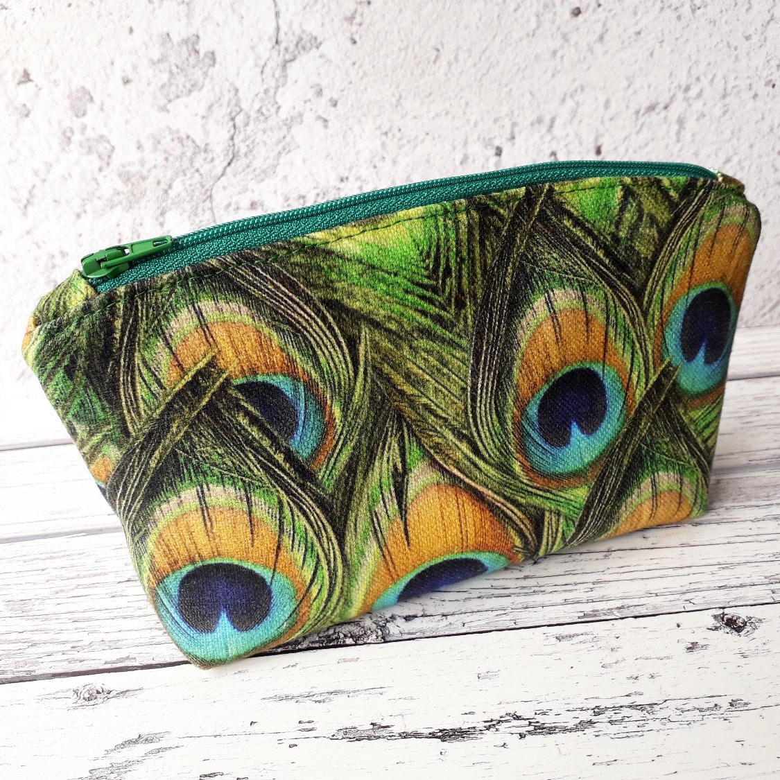 Grüne Pfauenfedern Kosmetik Make Up Tasche Reißverschluss-Beutel Grüne Pfauenfedern Kosmetik Make Up Tasche Reißverschluss-Beutel von girlgotbag