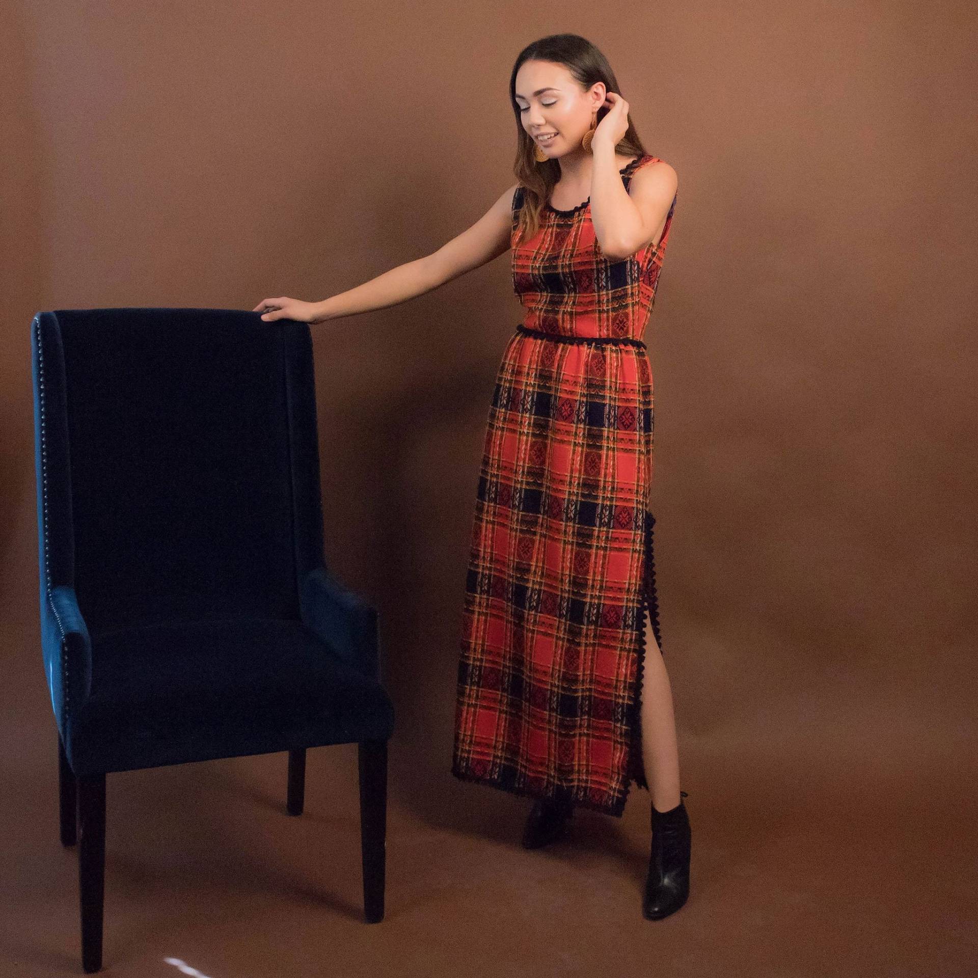 60Er Jahre Wolle Karo-Kleid. Vintage Maxi-Kleid. Mod Kleid. Kariertes Jahrgang Tartan-Karo-Kleid. Größe M von giselaandzoevintage