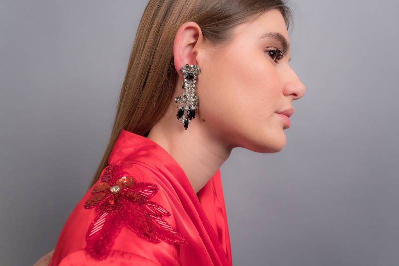 statement Rhinestone Ohrringe. Clip-On Cocktail Earrings. Überdimensionale Rheinsteinfarren. 70Er Disco Erklärung Partei-Ohrringe von giselaandzoevintage