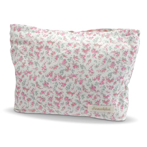 giteo bedding Ästhetische Make-up-Tasche, gesteppt, Blumenmuster, Make-up-Tasche, Reise-Kulturbeutel für Damen und Mädchen, für den täglichen Gebrauch, tragbare Kosmetiktasche, niedliche von giteo bedding