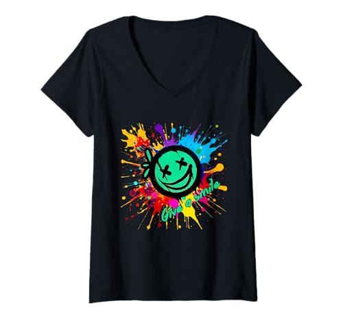 Damen schenken Sie EIN Lächeln - Lächeln T-Shirt mit V-Ausschnitt Damen schenken Sie EIN Lächeln - Lächeln T-Shirt mit V-Ausschnitt von give a smile - smile