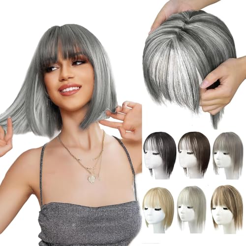 Natürliche Haarteile mit Pony für Frauen, 2025 Neuest Perücken, Kurze Perücken in Bangs mit Schläfen, Haarteile Echthaar Haar Clip in Topper 25 * 10 * 5 CM (G) von givuaime