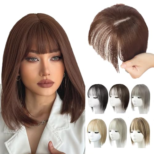 Natürliche Haarteile mit Pony für Frauen, 2025 Neuest Perücken, Kurze Perücken in Bangs mit Schläfen, Haarteile Echthaar Haar Clip in Topper 25 * 10 * 5 CM (J) von givuaime