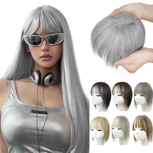 Natürliche Haarteile mit Pony für Frauen, 2025 Neuest Perücken, Kurze Perücken in Bangs mit Schläfen, Haarteile Echthaar Haar Clip in Topper 25 * 10 * 5 CM (K) von givuaime