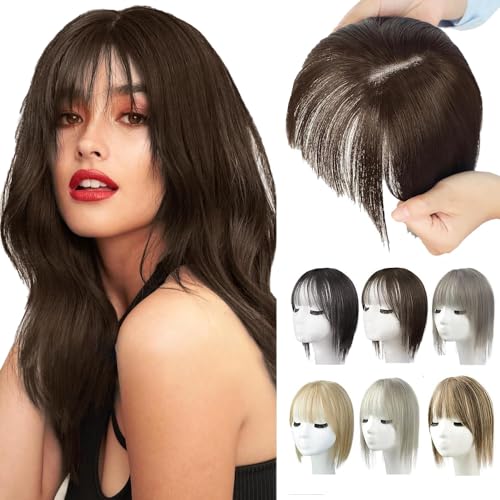 Natürliche Haarteile mit Pony für Frauen, 2025 Neuest Perücken, Kurze Perücken in Bangs mit Schläfen, Haarteile Echthaar Haar Clip in Topper 25 * 10 * 5 CM (N) von givuaime