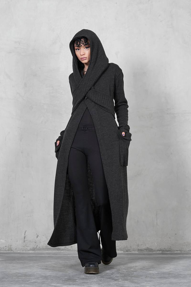 Kapuzen Wollmischung Strickjacke Mantel, Steampunk Gothic Style von gizda