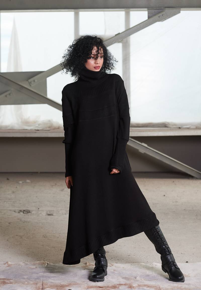 Plus Size Strick Maxi Kleid, Rollkragen Wollmischung Winterkleid von gizda