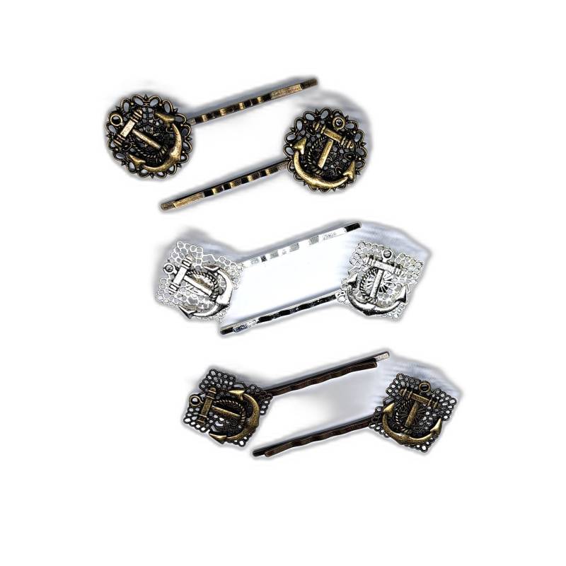 Anker Haarspange 2Er Set Maritime Sailor Pins Rockabilly Modeaccessoire Clip Silber Bronze von glamasaurus