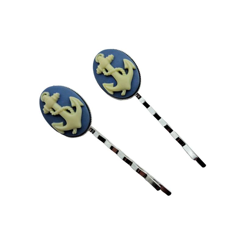 Blauer Anker Haarspange 2Er Set Maritime Kamee Sailor Rockabilly Modeaccessoire Cameo Something Blue Pin Up von glamasaurus