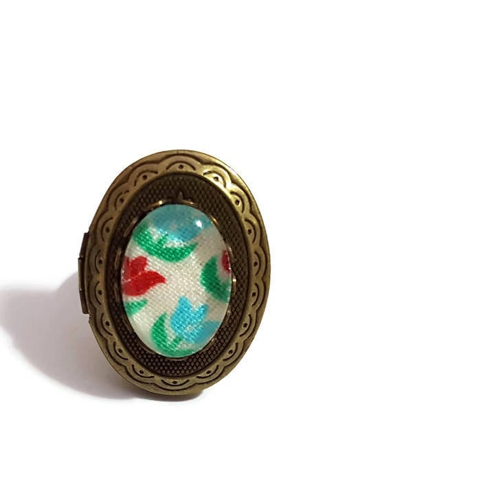 Blumen Ring Cameo Schmuck Versteck Gedenkring Medaillon Giftring Mädchen Geschenk Einstellbar von glamasaurus