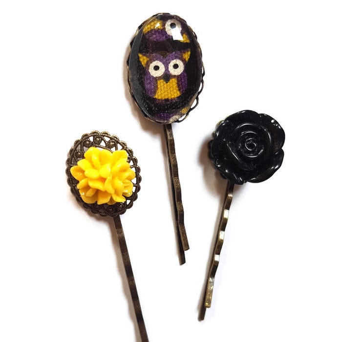 Eule Haarnadel Set 3 Antik Messing Bobby Pin Blume Haarspangen Halloween Geschenk Vogel Fan Für Jugendliche Haar Accessoire Mode Mädchen von glamasaurus