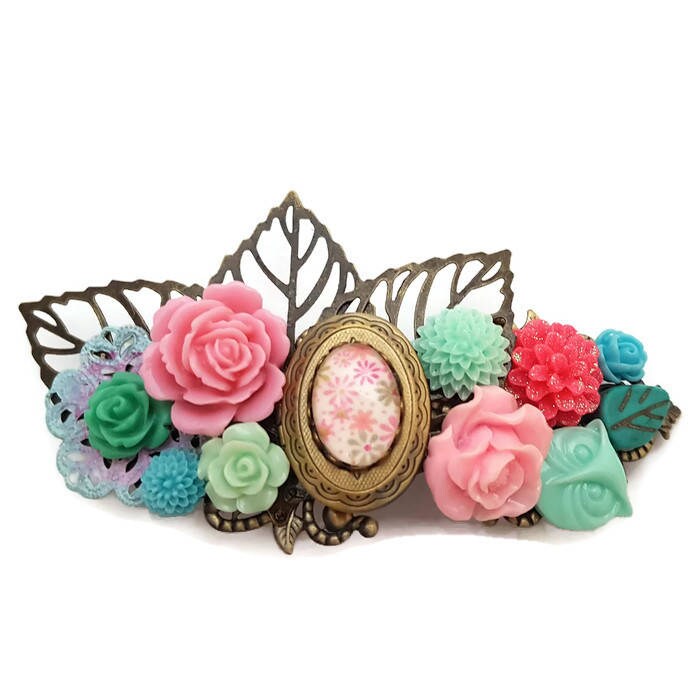 Frühling Hochzeit Clip-statement Haarspange-Spring Fashion-Ostermode-Braut Haar Clip-Haar Kämme-Floral Clip-Fee Haarspange-Mint-Pink von glamasaurus
