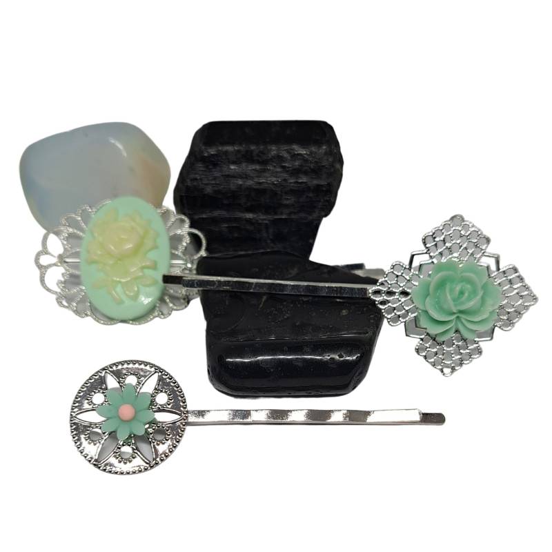 Mintgrün Haarnadeln Blumen Bobby Pins 3Er Set Brautjungfer Geschenk Haarspange Floral Accessoire Schmuck Haarkamm Florale Regency von glamasaurus