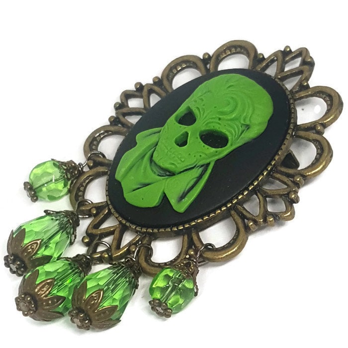 Rockabilly Brosche - Große Cameo Pin - 50Er Jahre 60Er Nostalgie - Punk Pin Anstecknadel - Accessoire - Gothic Grün von glamasaurus