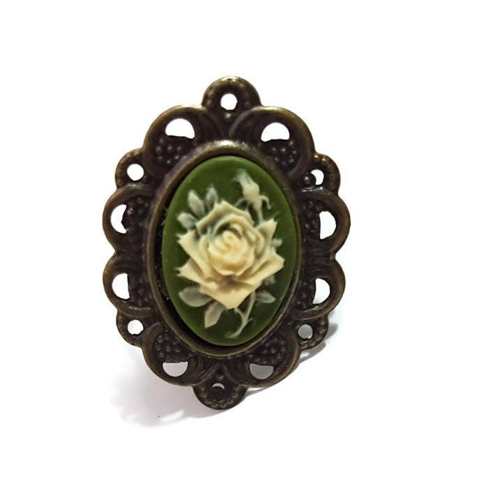 Rose Kamee Ring Reizender Blumenring Grüner Schmuck Vintage-stil Einfach Mädchen Geschenk Verstellbarer Niedlich von glamasaurus
