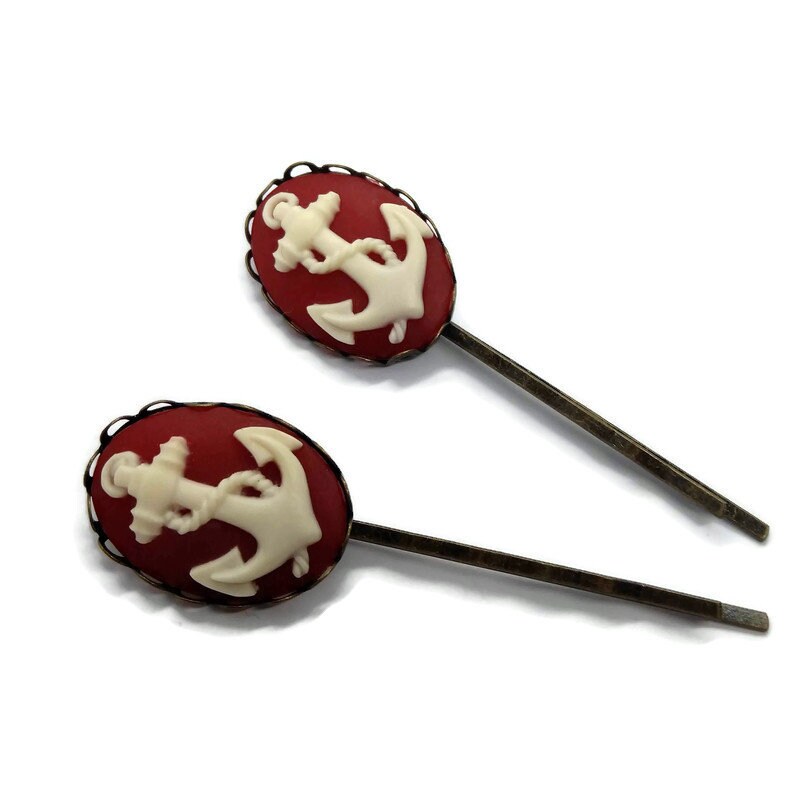 Roter Anker Haarspange-Set Von 2-Maritime Cameo - Haarspangen - Sailor Pins - Rockabilly Haar Mode Accessoire - Cameo Haarspange - Clip Roter Anker Haarspange-Set Von 2-Maritime Cameo - Haarspangen - Sailor Pins - Rockabilly Haar Mode Accessoire - Cameo Haarspange - Clip von glamasaurus