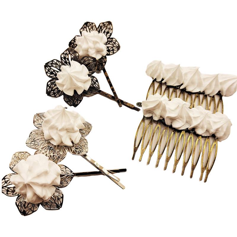 Schlagsahne Haaraccessoire Meringue Haarnadeln Haar Kämme Cosplay Stil Süß Kawaii Dessert Candy Schmuck Handgemachte Haarklammern von glamasaurus