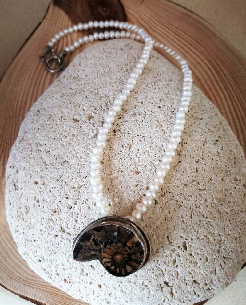 Ammonit Fossil Sterling Silber 925 Perle Halskette.ammonit Anhänger Halskette 925.ancient Ammonite Fossile 92 von glamrox
