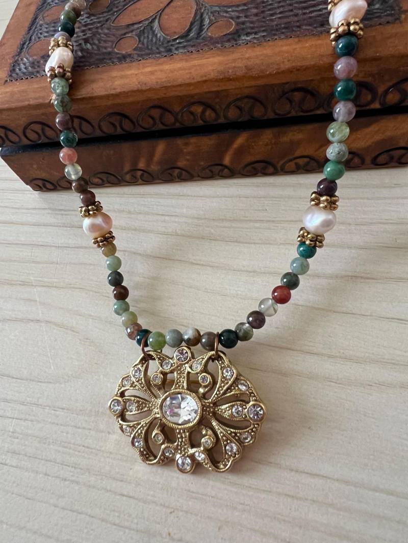 Antike Multi Achat Halskette | Urlaub Vintage Erbstück Glamrox Antique Anhänger Schmuck von glamrox