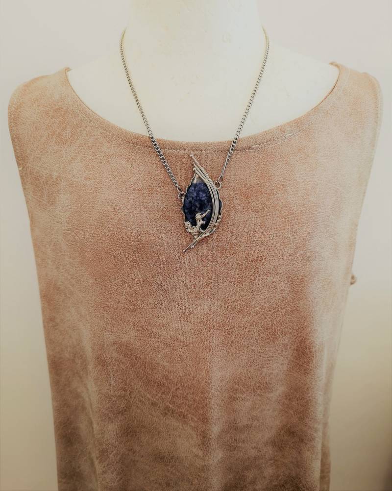 Brutalist Mid Century Lapis Royal Blau Sodalith Sterling 925 Halskette. Israel Jewelry.oxidized Halskette von glamrox