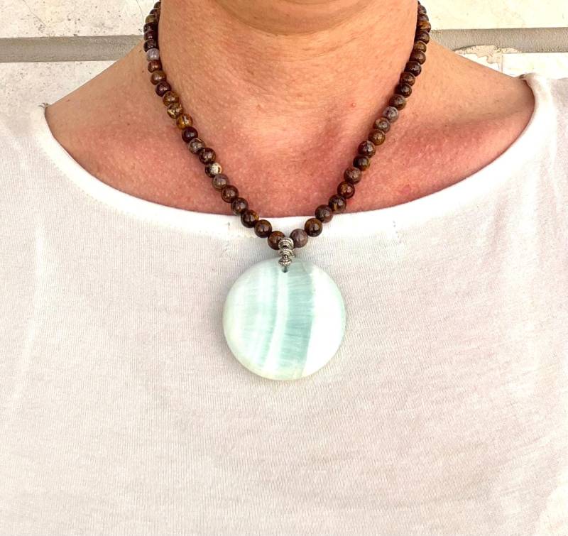 Hemimorphit Eis Blau Und Jaspis Halskette. Israel Schmuck. Blaue Handwerker Halskette Aqua von glamrox