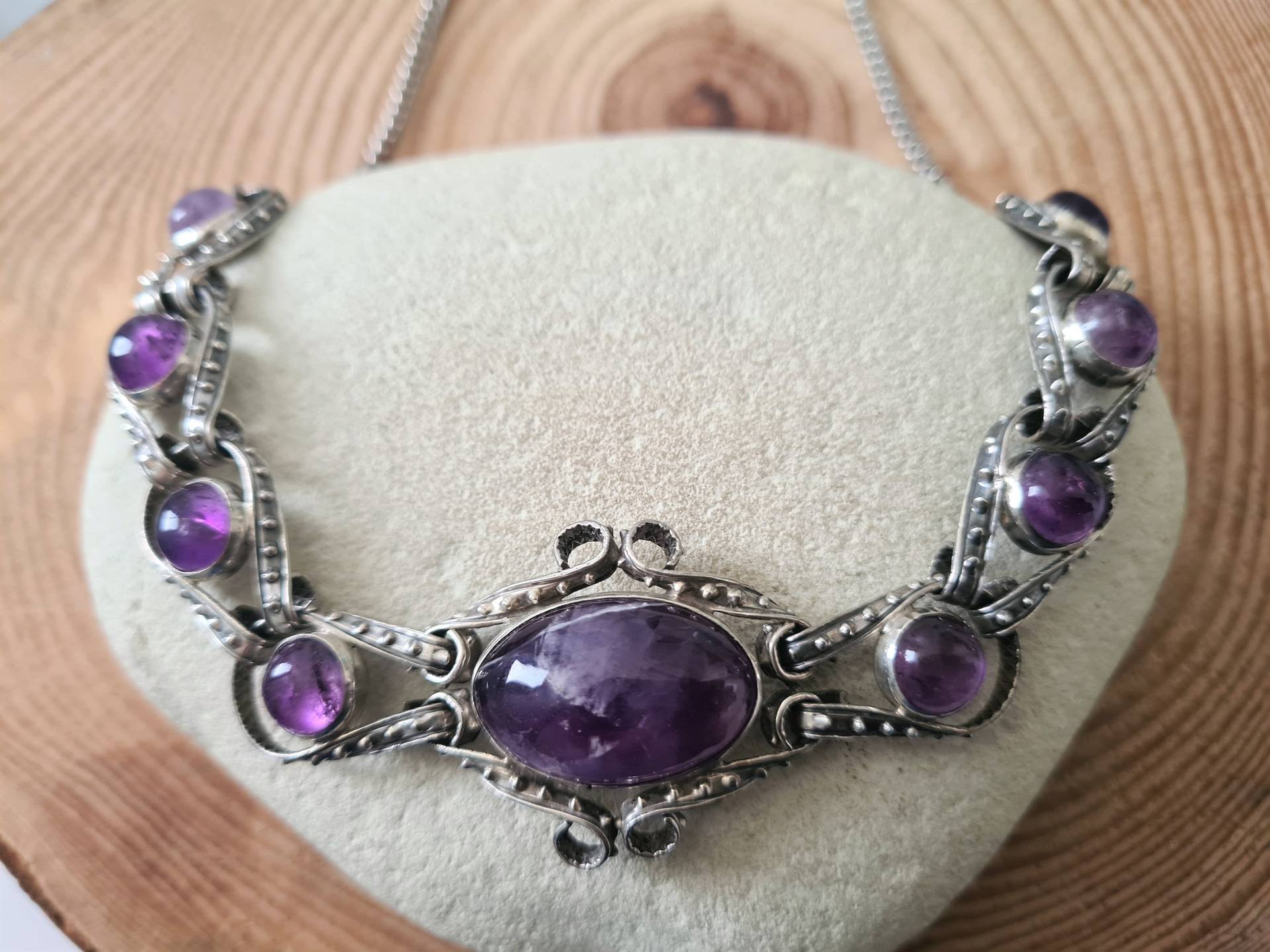 Verkauft Seltene Mexiko Artisan Amethyst Sterling Silber Kragen Halskette. Lila 925 Mexiko.halskette von glamrox