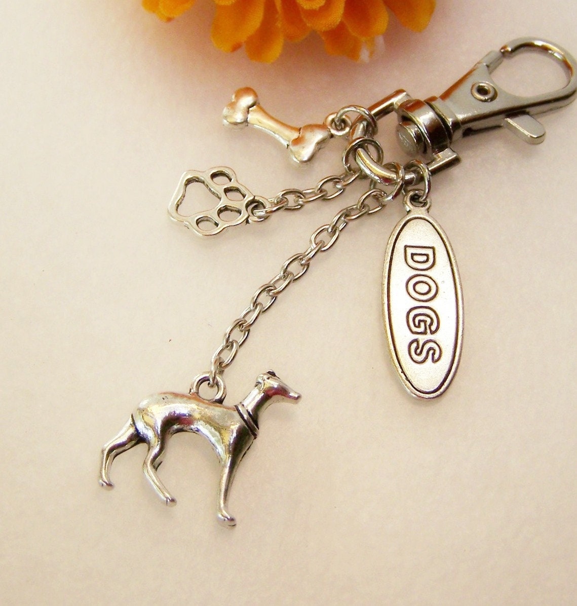 Anhänger Hundefreundschaft Schlüssel Tasche Windhund Galgo Geschenk Geburtstag Weihnachten Männer Frauen Silberfarben Pfote Hochzeitstag von glanzundgeschmeide